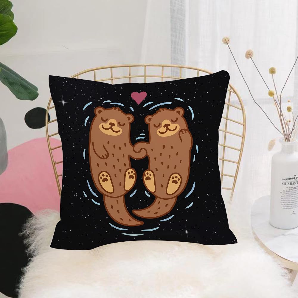 HYOSXW Cushion Cover,Throw Pillow Case Home Decorative for Living Room Bedroom Sofa Chair 16X16 Inch,Cute cartoon otter couple holding hands.,Pillowcase 40X40cm