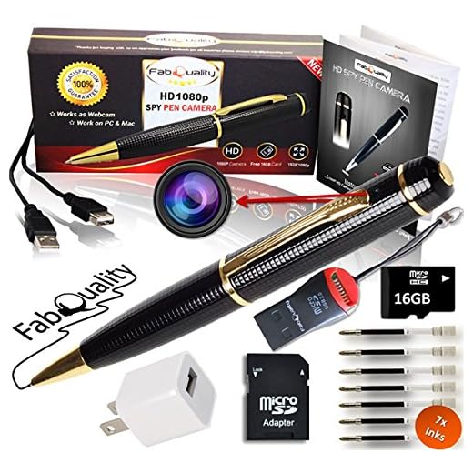 Gadgets Spy Camera Pen Bundle 1080p HD Spy Pen 16GB SD Micro Card + USB Card Reader + 5 Ink Fills + Updated Battery - Record Executive Multifunction DVR Hidden Pen