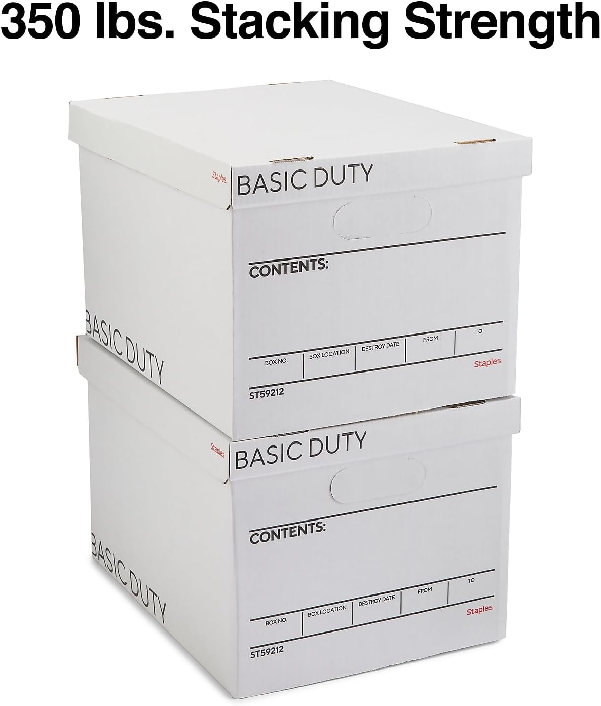 STAPLES Storage & Filing Box, Basic-Duty with Handles & Removeable Lid, Letter & Legal Size Documents, Stackable, 20-Pack, White/Black