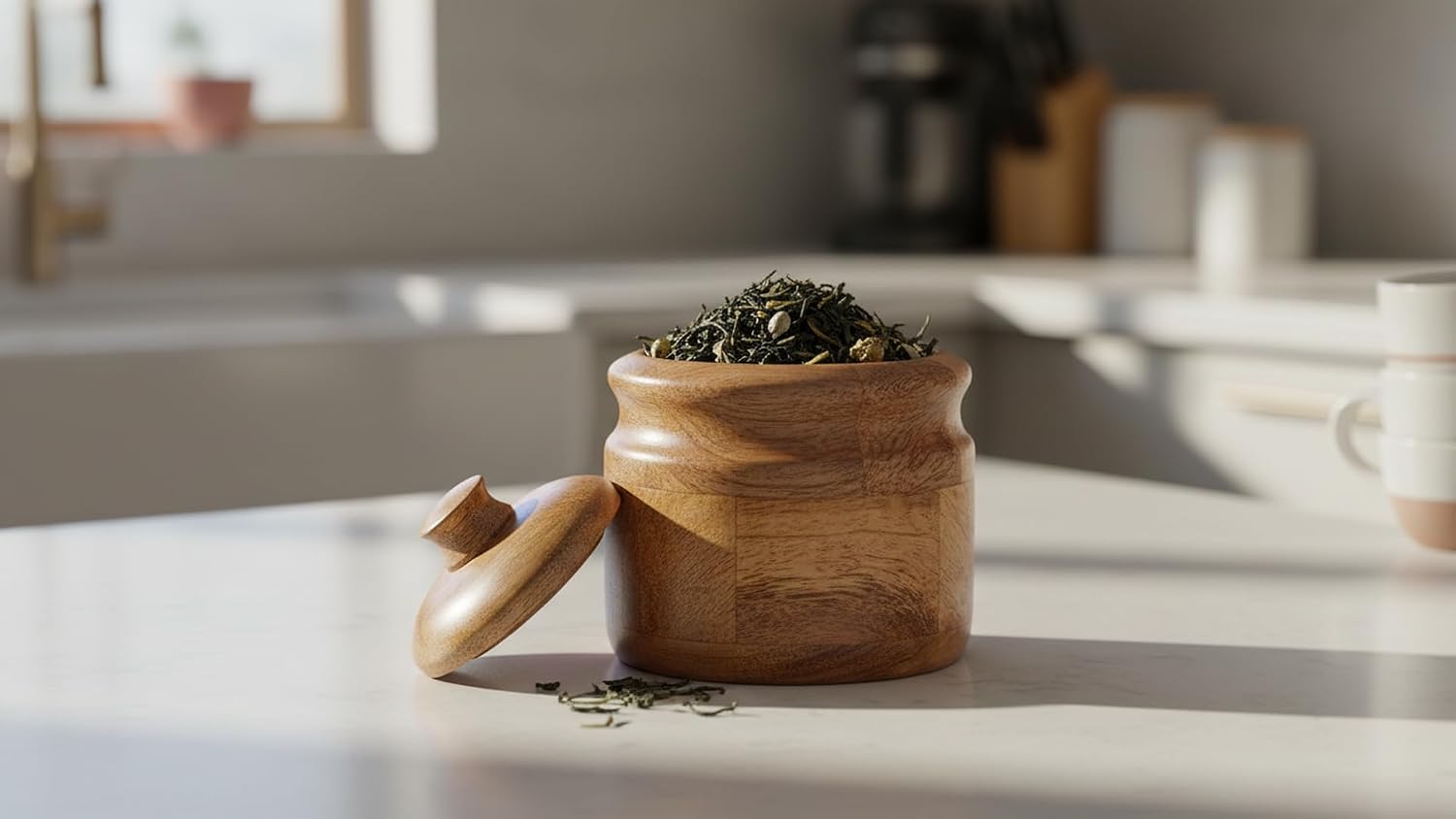 Wooden Sugar Bowl with Lid Rustic Spice Jar Tea Storage Condiment Holder