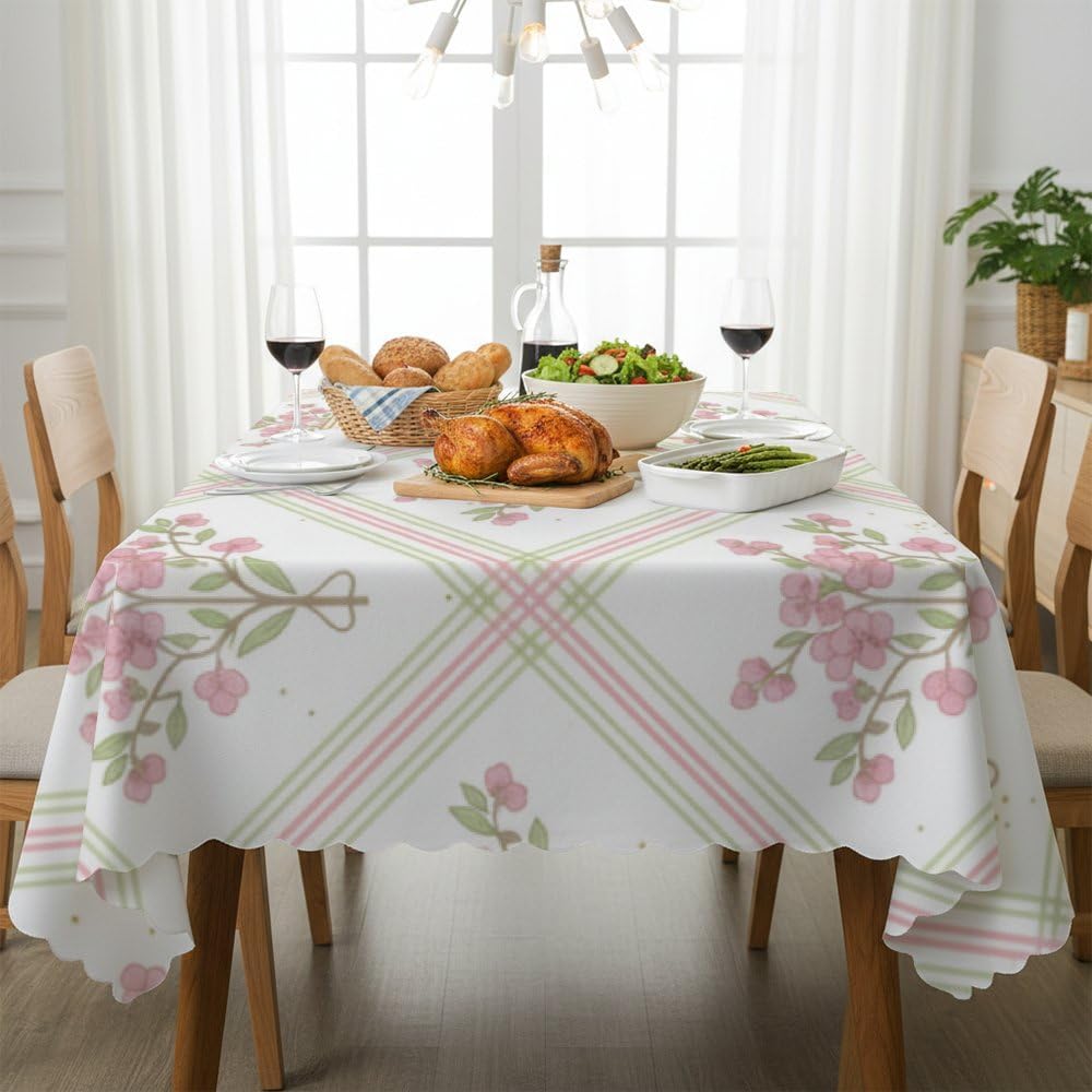 Pink Floral Pattern Table Cloth 60x120 in, Oil Proof Spill Proof Fun Brunch Supplies, Girl Birthday Decorations Pretty Table Cloth for Dining Room Brunch Supplies Party Cover