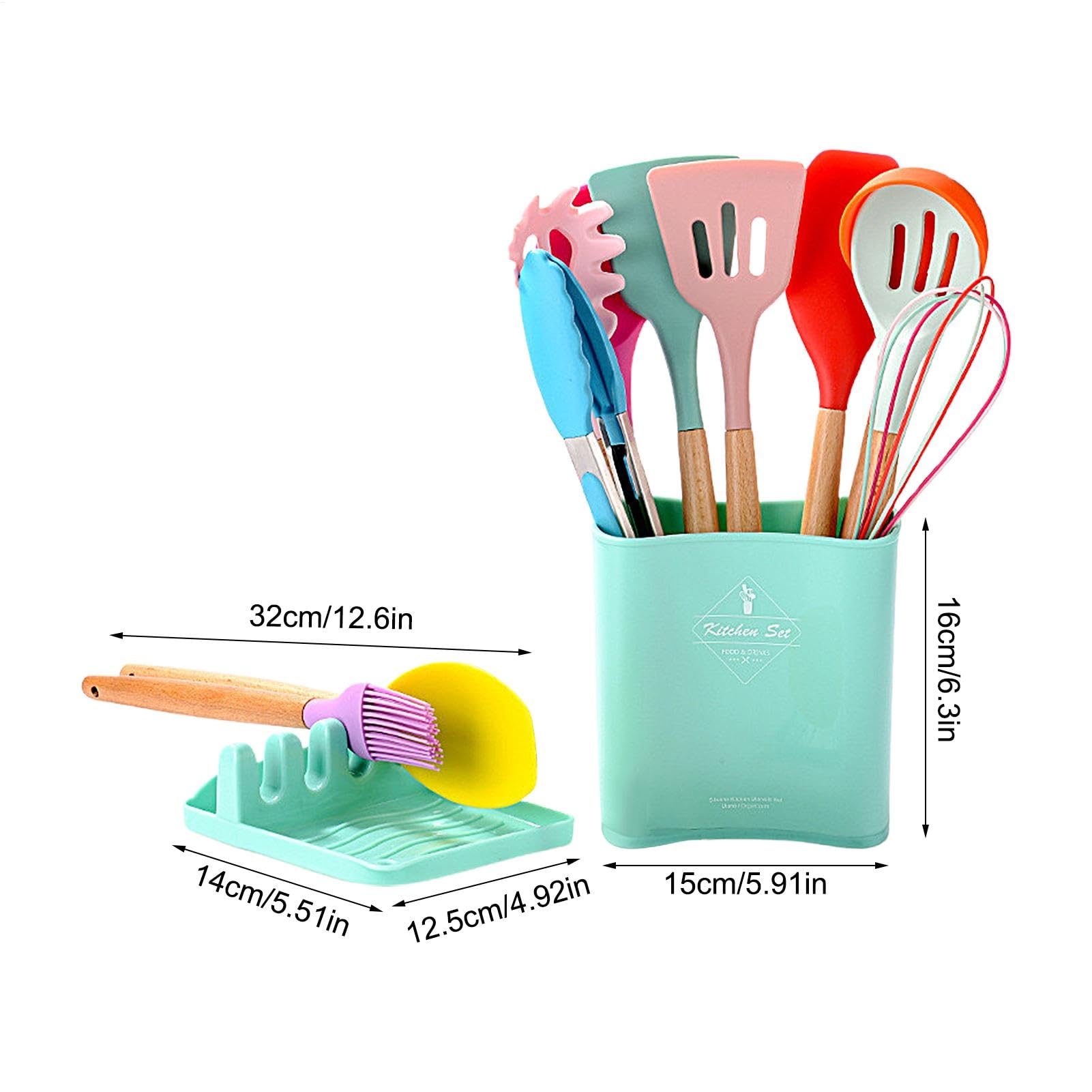 Kit Utensilios Cocina Silicona 12 Piezas Mango Madera Resistente Calor | Silicona Accesorios Cocina Antiadherentes BPA Libre Resistentes Arañazos Alimenticio Ergonómicos Fácil Limpieza
