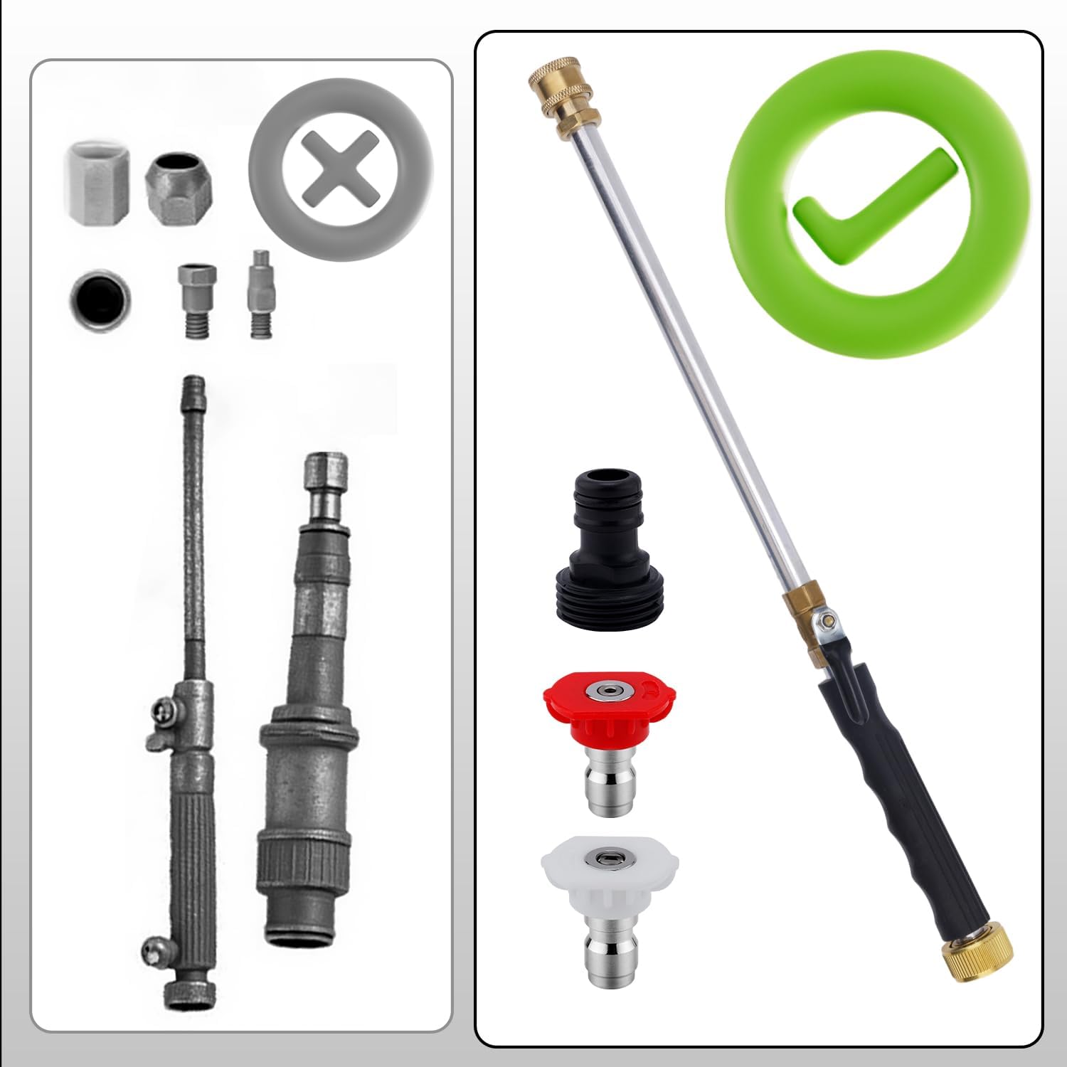 High Pressure Washer Wand, High Power Water Wand with 2 Nozzles and Connector Pressure Washer Parts and Accessories for Garden Lawn Car Pet House Washing (Black)