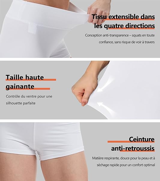 Short Taille Haute Femme de Sport, Boxer Culotte Shorty Gainante Ventre Plat de Yoga Running, Anti-Transparence, Secours Rapide et Respirant - 3
