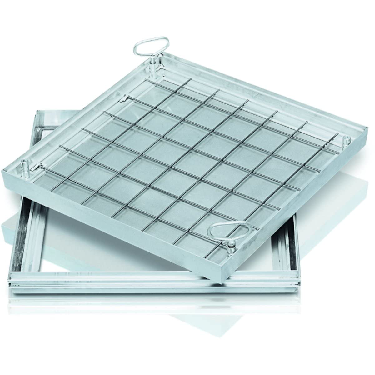 Schachtabdeckung Aluminium + Deckelplatte – 1000 x 1000 mm, 80 mm Bauhöhe, natur