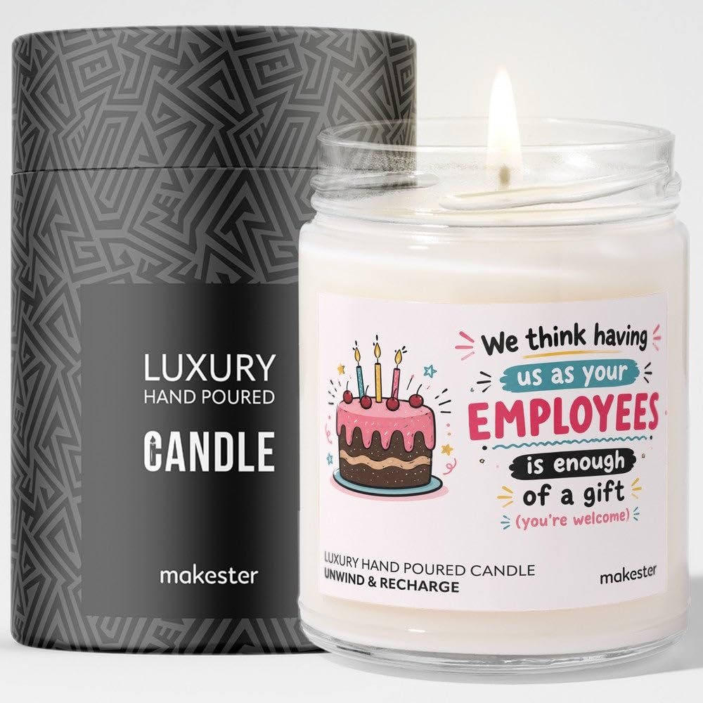 Birthday Gift for Business Owner - Luxury Soy Wax Candle - Vanilla, Jasmine, Sugared Almond - Makester