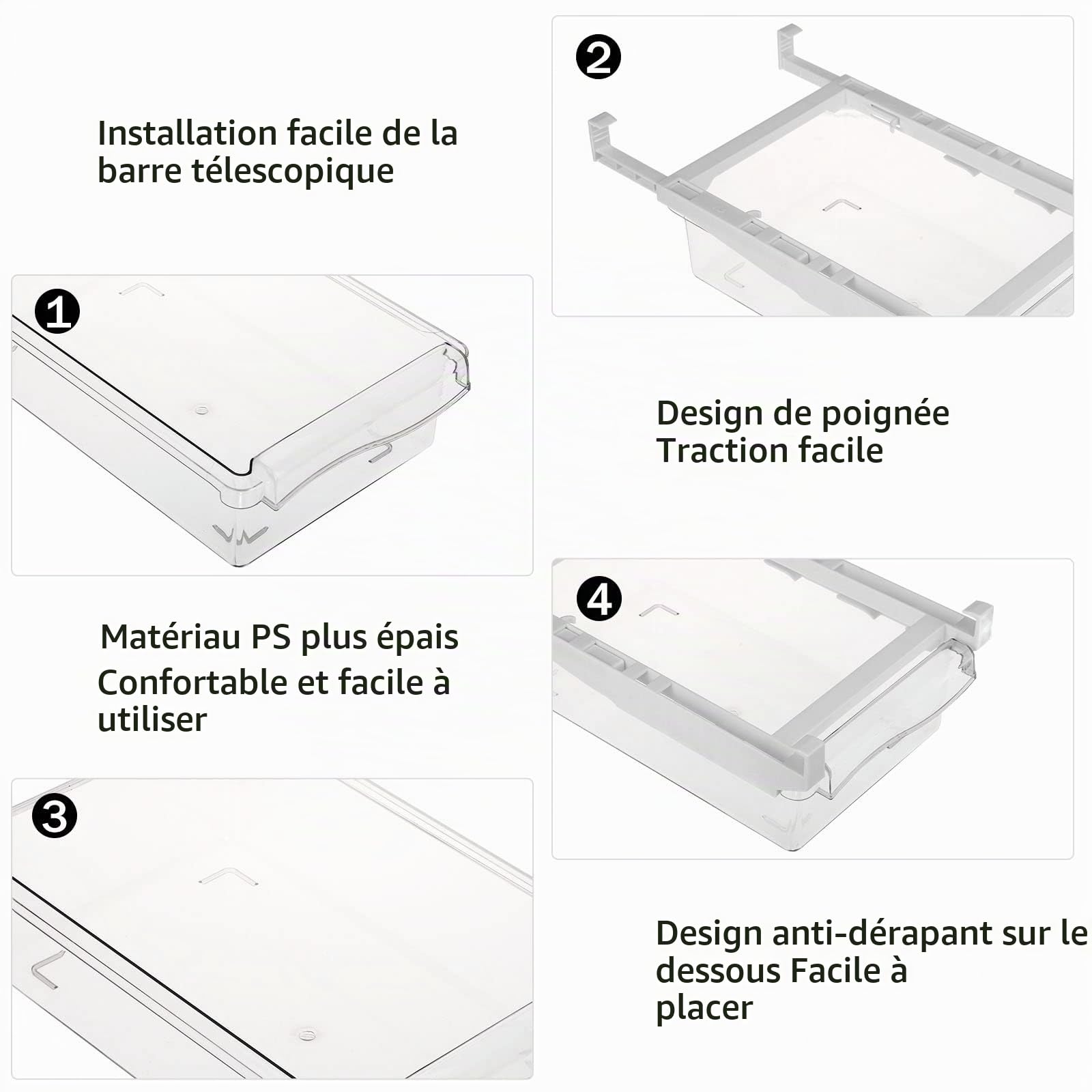Boîte De Rangement pour RéfrigéRateur, 2PCS Tiroir Frigo, Boîtes De Rangementpour Réfrigérateur avec Tiroir Coulissant, Bac Rangement Frigo Fruits Et Légumes, Rangement Frigo Rétractable.