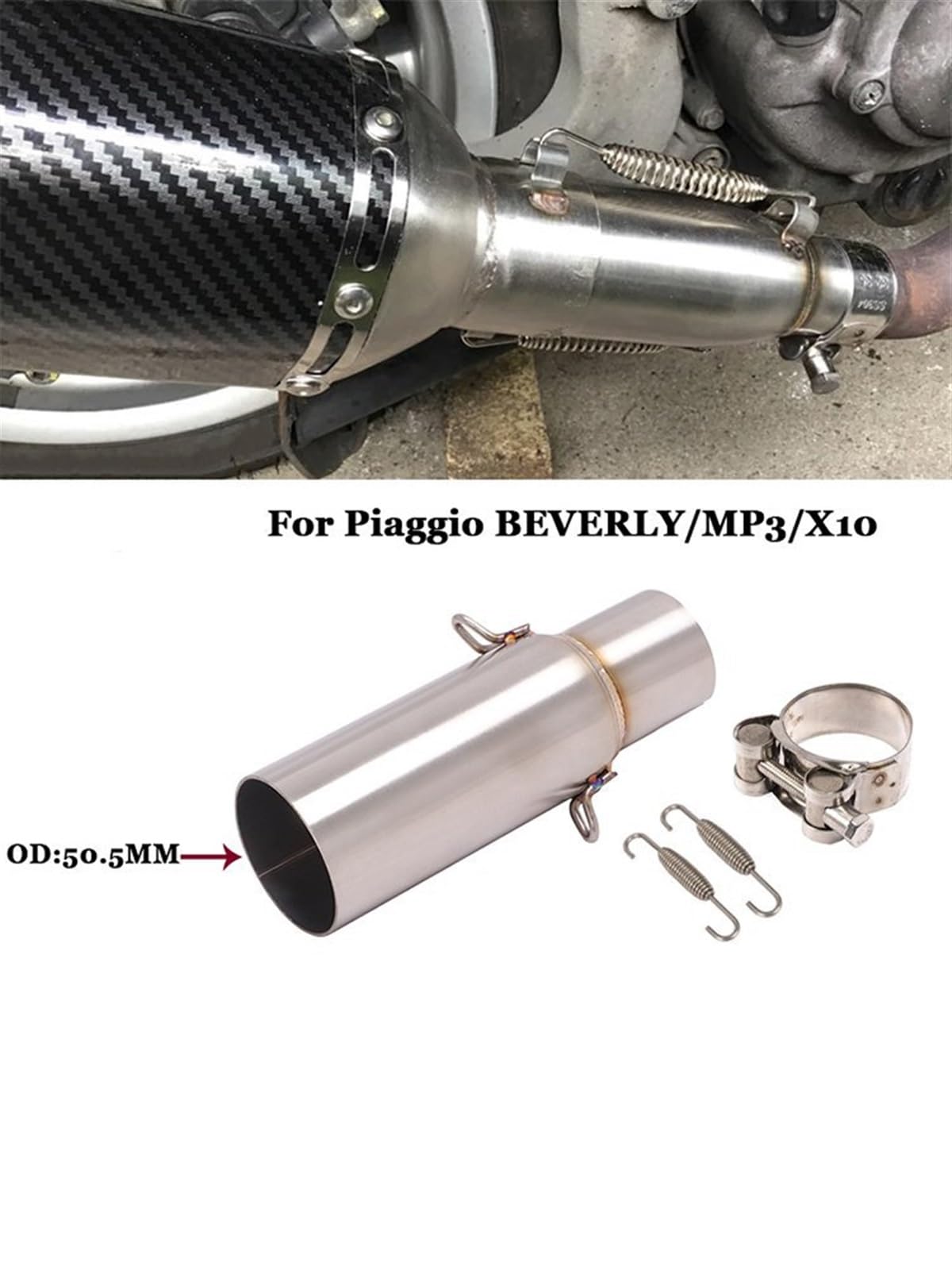 Escape Moto Para Piaggio Para BEVERLY Para MP3 Para X10 Tubo De Conexión Medio Escape Motocicleta Tubo Conexión Escape Antideslizante Para Motocicleta Tubo Medio Escape Motocicleta