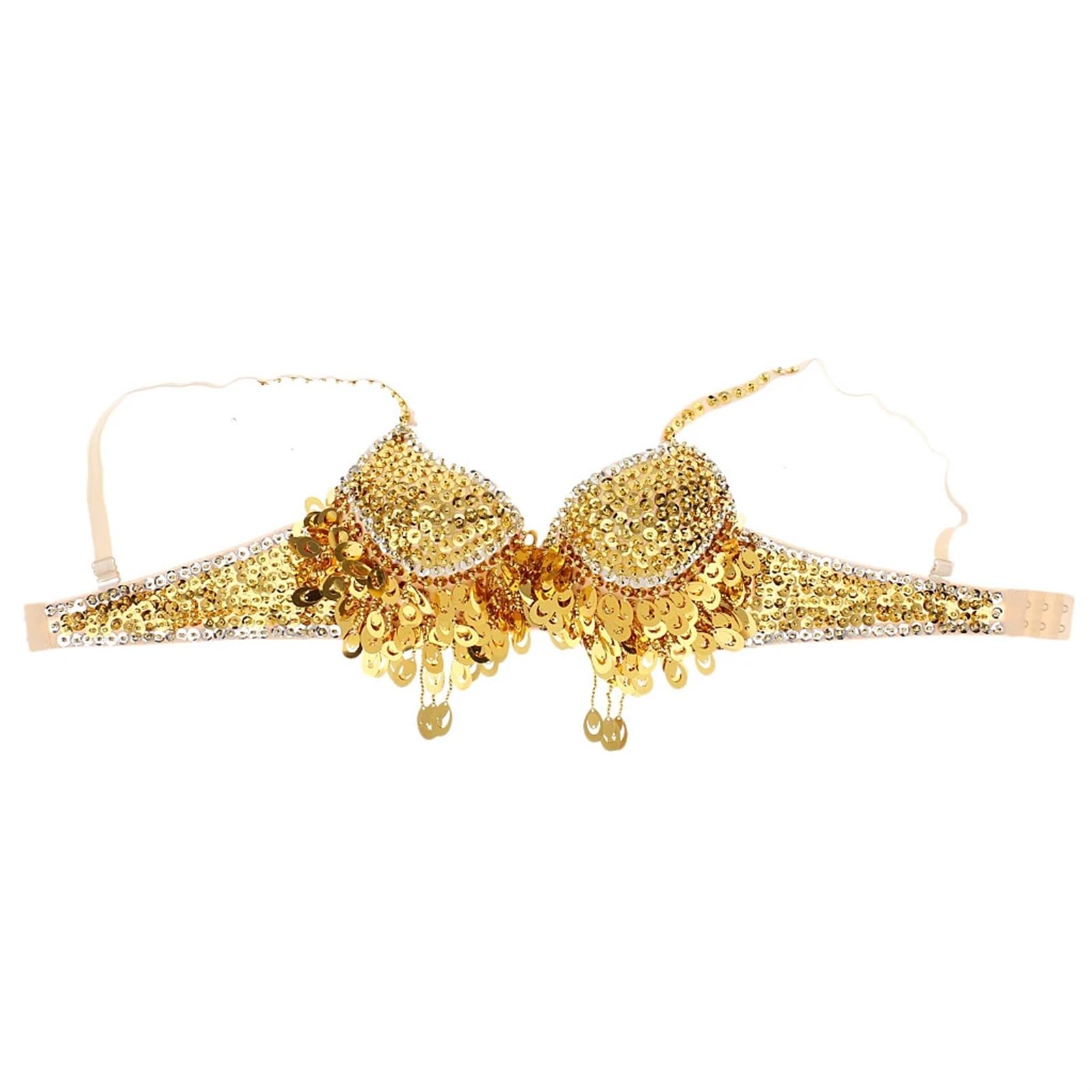 LIUHLFSR Sparkly Women Sequin Beaded Bra Top Sexy Tassel Crop For Festivals Raves Dance ClubWear Belly Outfit for Dancing Carnival Party(Gold)