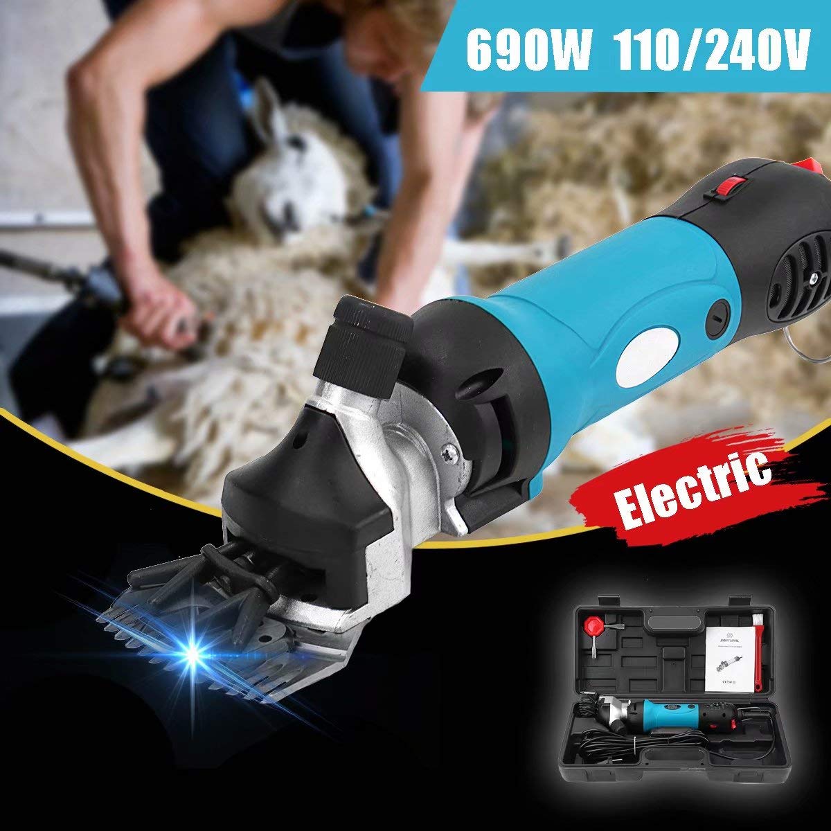 Esquiladora eléctrica de Ganado 6 velocidades 110V/240V 690W Esquiladora eléctrica de ovejas Esquiladora de ovejas Esquiladora de Cabras (Enchufe Au)