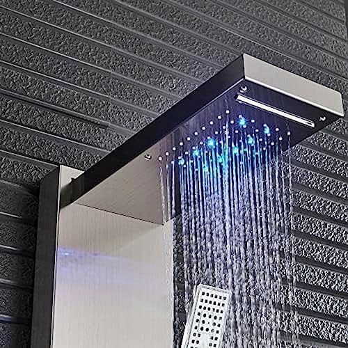Shower System, Shower Panel Tower System Led Rainproof and Waterfall Massage Jet Spraye Stainless Steel Shower Column-Brushed Gold,Brushed Nickel(Brushed Nickel) (Brushed Nickel) miniatura 6
