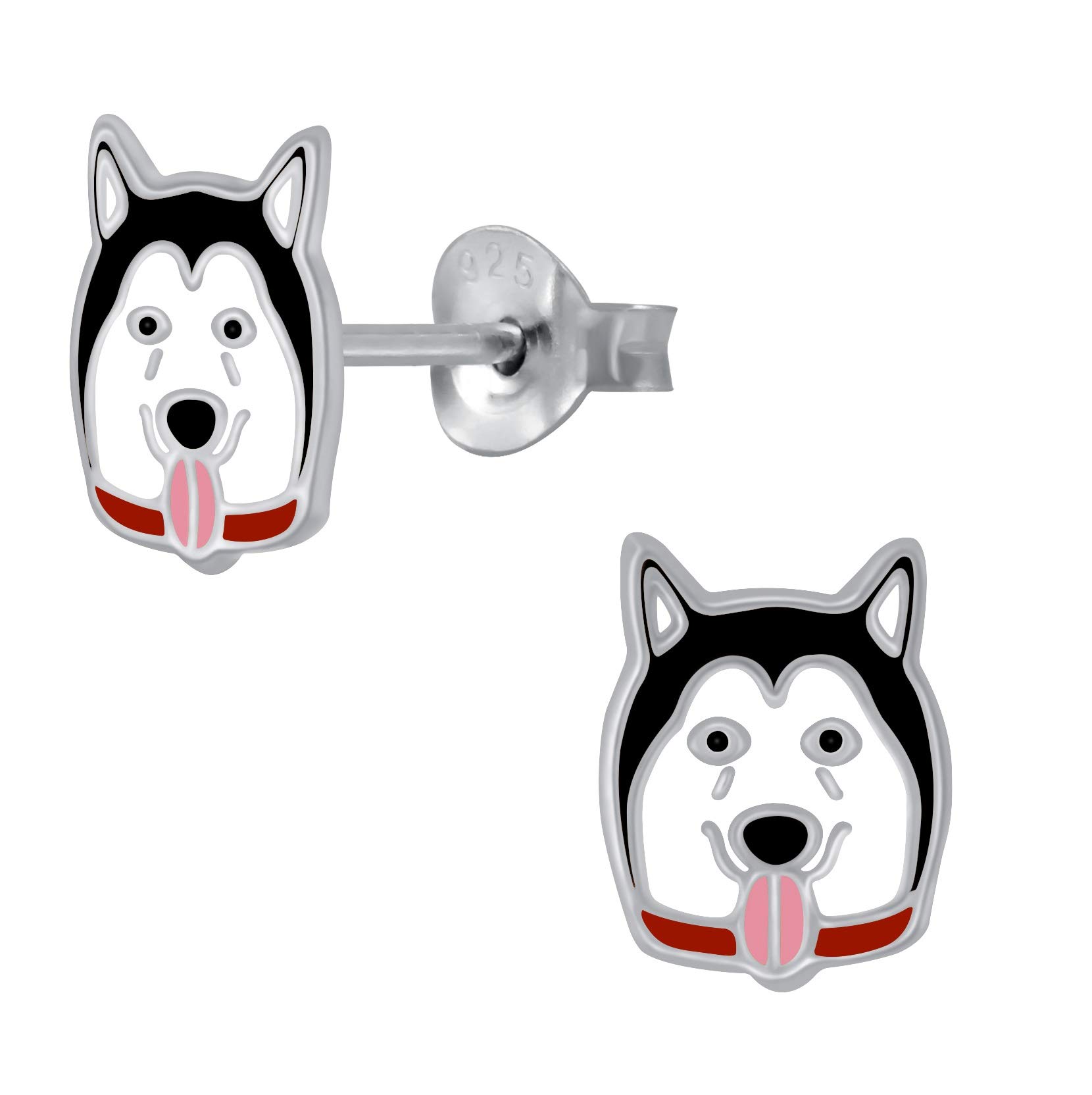 Katy Craig Orecchini A Perno Cane Siberiano In Argento 925 - Taglia Piccola (6x9 Mm) - In Confezione Regalo