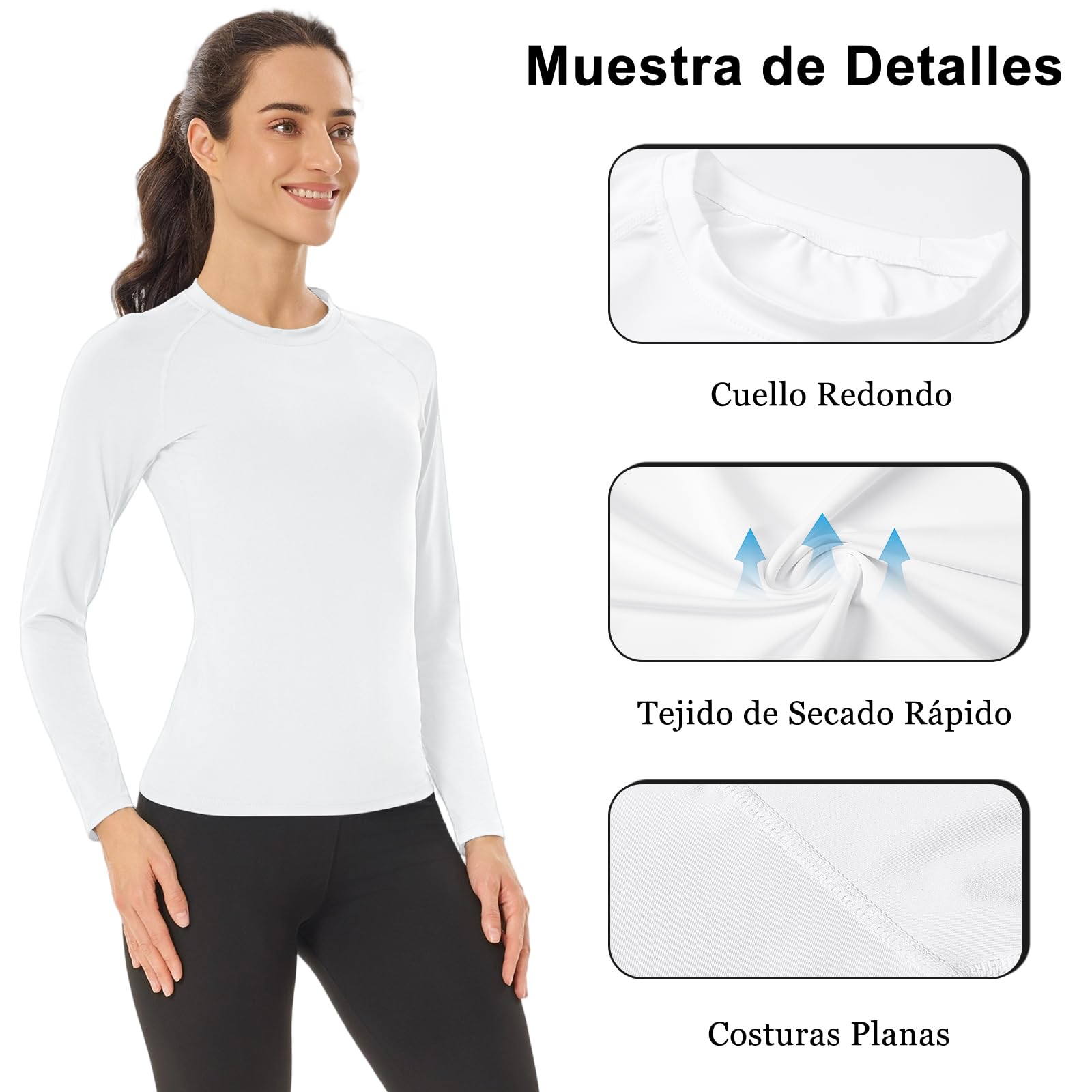 HYCOPROT 4 Pack Camisetas Térmicas de Compresión para Mujer Manga Larga Interior Ropa Deportiva Invierno Corte Ajustado Basica Top Deportivo Base Shirts Gimnasio Yoga Senderismo Trekking Ciclismo