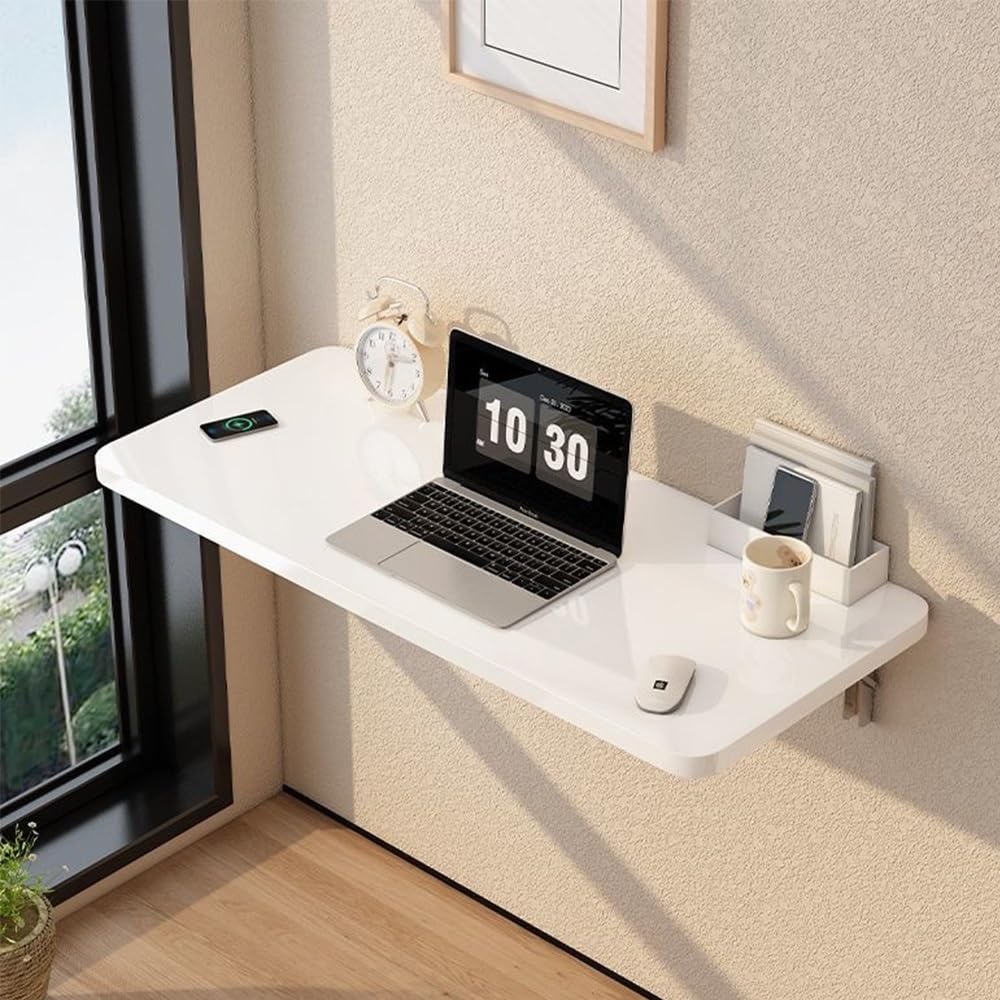 GDMDPTE Space-Saving Floating Folding Table Wall-Mount Drop Leaf Desk for Kitchen & Laundry Compact Fold-Down Shelf (White 50x30cm/20x12in)
