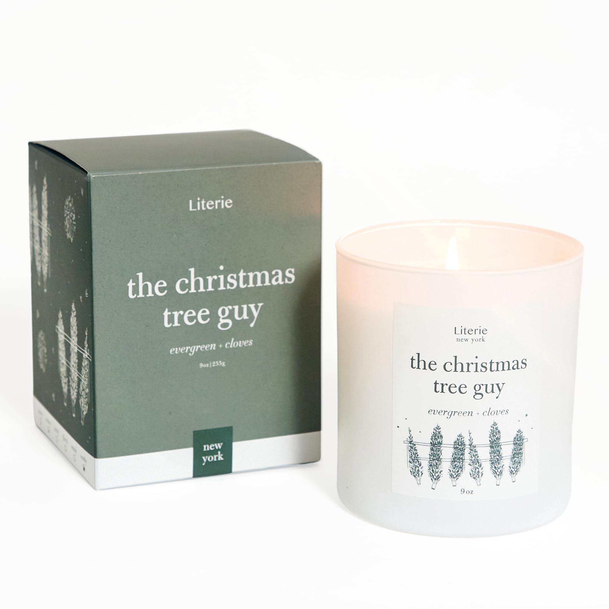 NYC Inspired Scented Candle: The Christmas Tree Guy - Evergreen & Cloves Scent, 9oz, 50 Hour Burn, Vegan Soy & Coconut Blend Candle for Home Decor, Gift for Women & Men