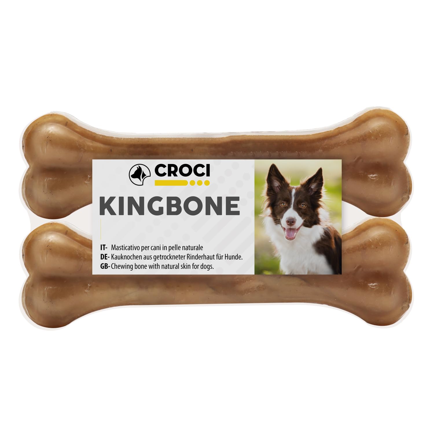 Croci King Bone - Ossa per cani, Snack premio masticativo per cani in pelle bovina naturale, dental stick per la pulizia dei denti, 15 cm - 2 pz