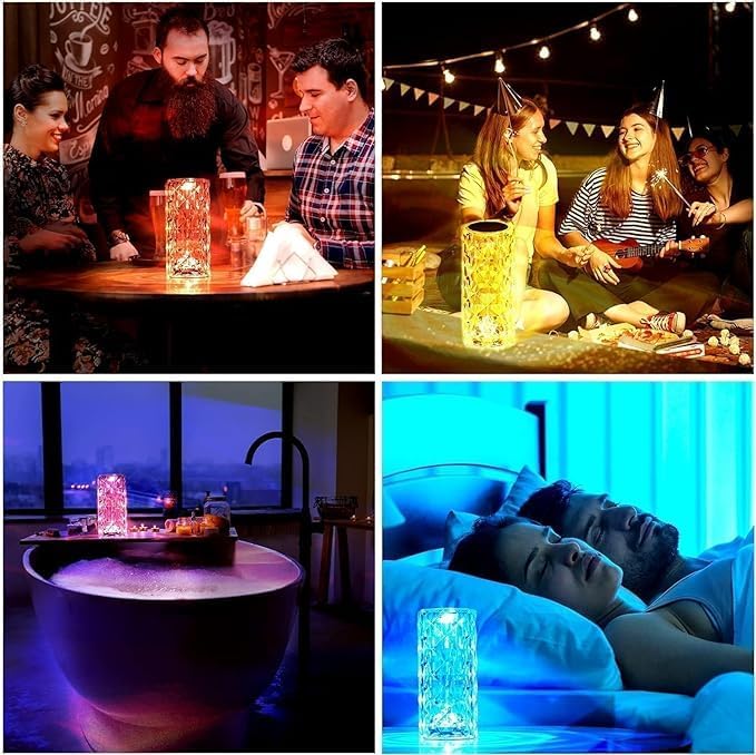 Image of Crystal LED Table Lamp Night Lights Remote & Touch Sensor, USB Rechargeable, 16-Color Changing Lamp for Bedroom, Living Room, or Study (Diamond-Multi)