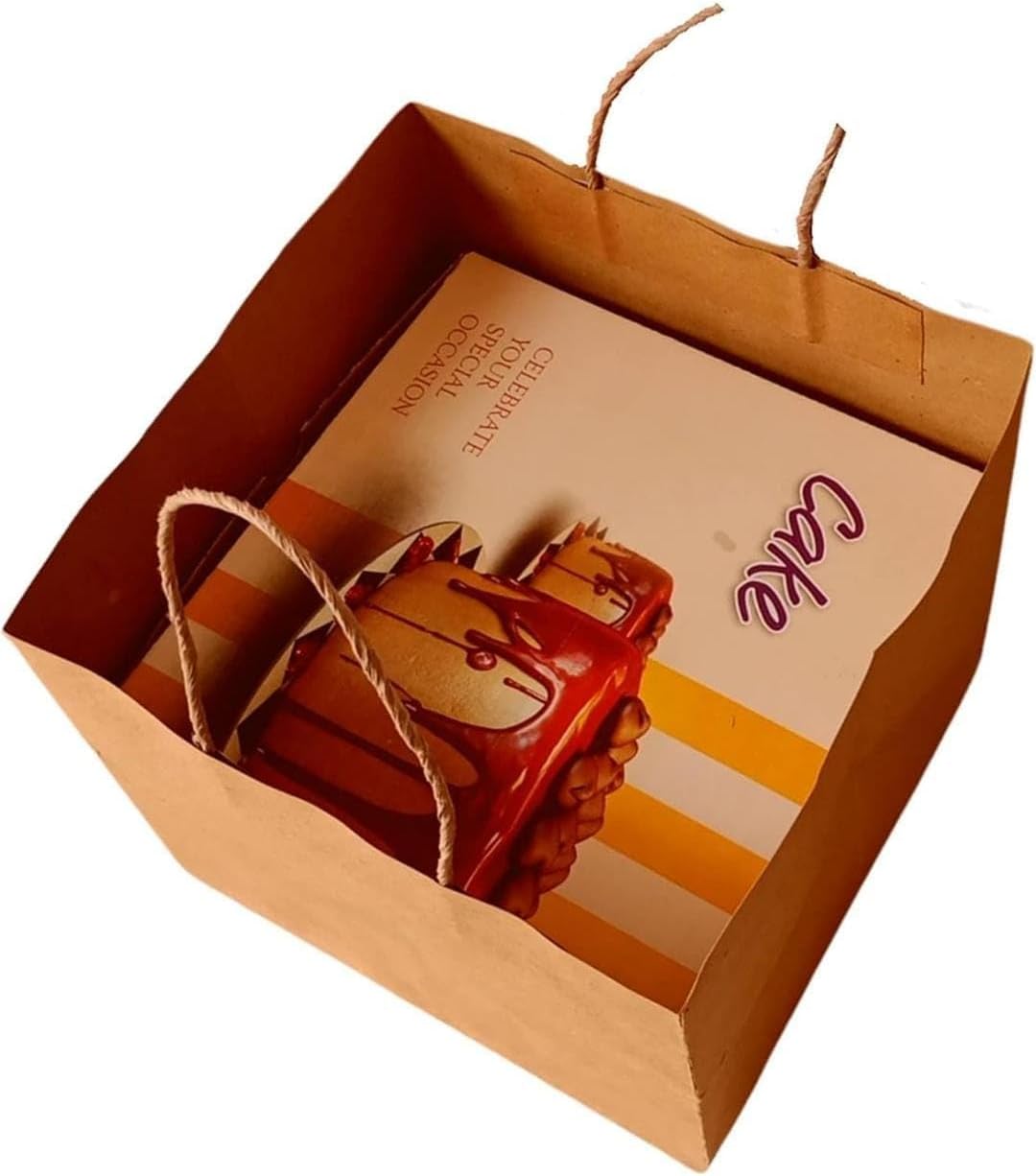 Eco-Friendly Kraft Paper Cake Bags with Handles | Brown Bakery Carry Bags for Cake & Pastry Packing | Durable, Recyclable & Tear-Resistant (12.5x8.5x12.5 In)