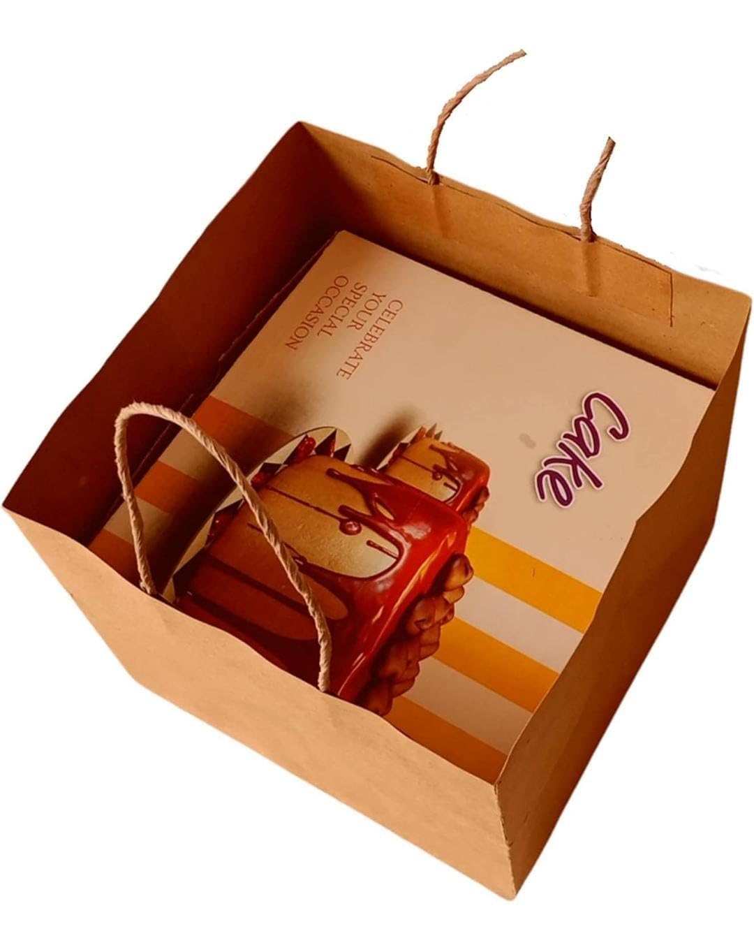 Eco-Friendly Kraft Paper Cake Bags with Handles | Brown Bakery Carry Bags for Cake & Pastry Packing | Durable, Recyclable & Tear-Resistant (12.5x8.5x12.5 In)