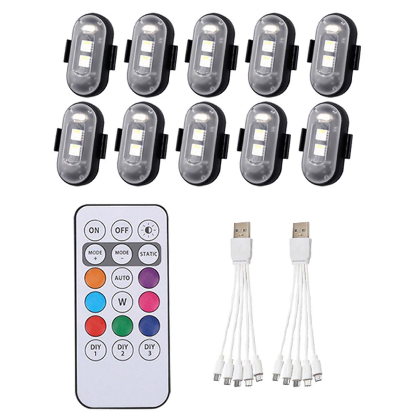 Luces Estroboscópicas LED Inalámbricas Con Control Remoto, Carga USB De 8 Colores IP65 Resistente Al Agua Anticolisión, Luz De Motocicleta Recargable Magnética RGB(10 Pack)