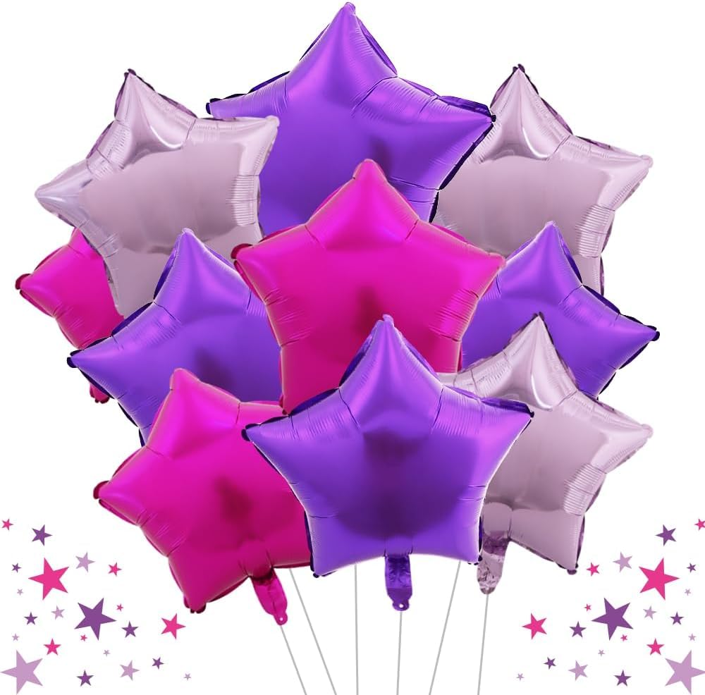 DecoGlee 15Pcs 18 Inch Large Purple Hot Pink Star Shape Foil Balloons Big Stars Helium Mylar Ballons for Birthday Wedding Bridal Shower Anniversary Engagement Party Decorations Supplies — image 1