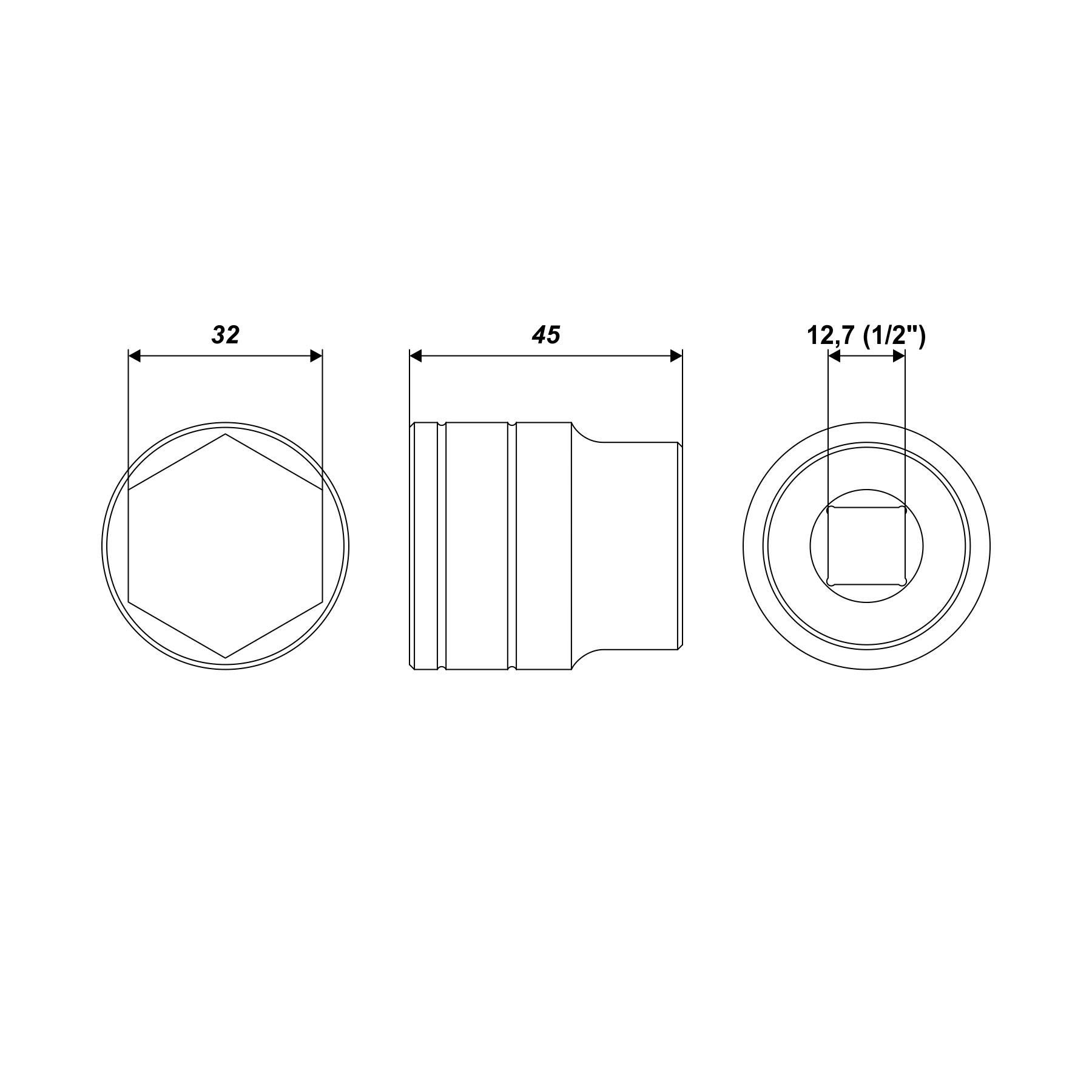 DRAPER Steckschlüsseleinsatz 32 Mm – 1/2" Vierkant Antrieb – 6-Punkt Metrisch – Für Tiefe Muttern