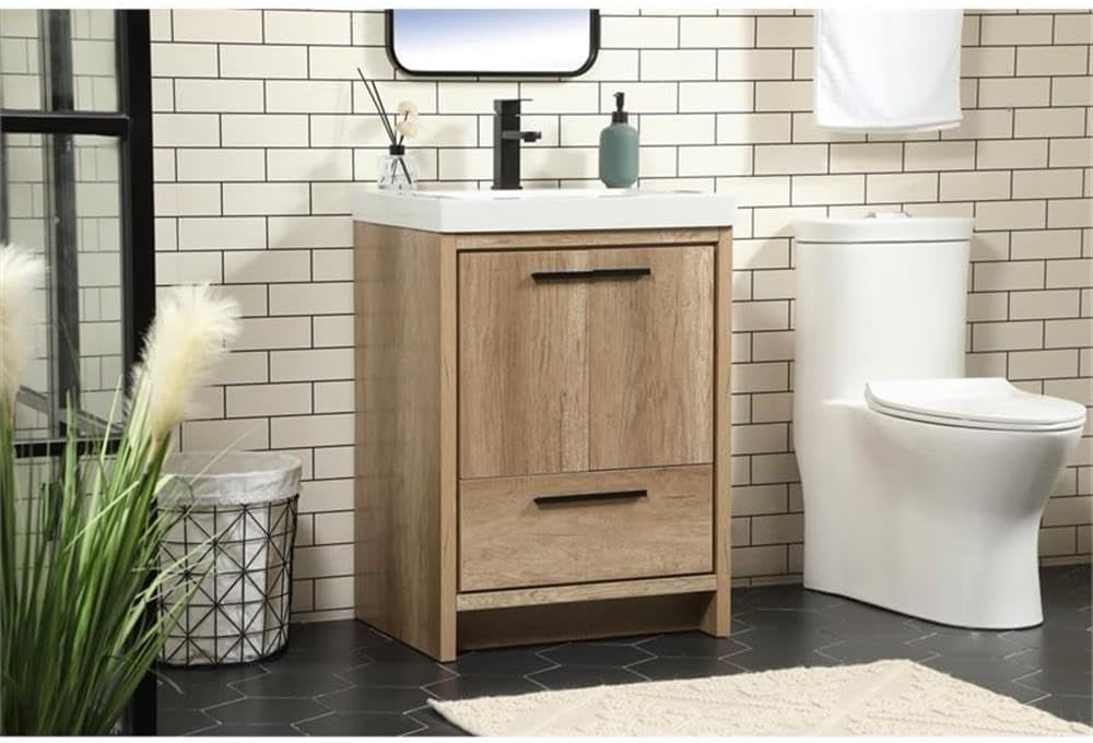 Elegant Decor Wyatt 24" Aluminum MDF Single Bathroom Vanity in Natural Oak