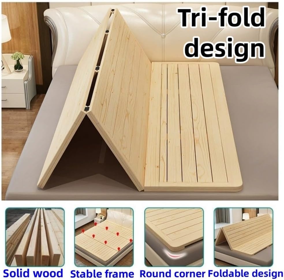Tri-Fold Bed Board, Wood Bed Frame, Wood Slatted Bed Plate, Pallet Bed Frame, Floor Futon Mattress for Bedroom, Living Room(39.4 * 74.8in)