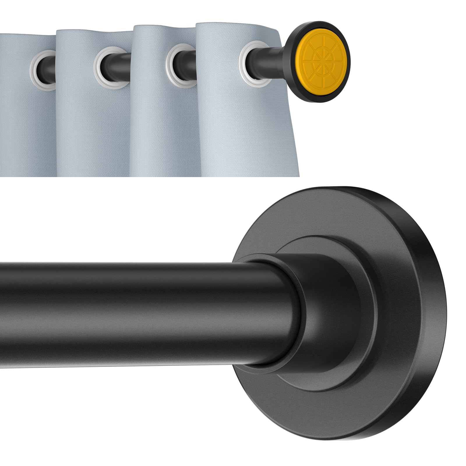 Ycinadou Black Shower Curtain Rod Tension 30 to 92 Inch,1 Inch Diameter Adjustable Tension Curtain Rod No Drilling,Shower Rods for Bathroom,No Rust