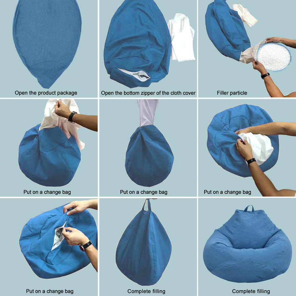 Puf sin relleno, puf de pera para adultos y niños, puf clásico, funda para puf de pera para relajación al aire libre e interior, tumbonas (azul, L)