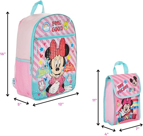 Miniatura 3 de RALME Juego de mochila para niños, 16 pulgadas con bolsa de almuerzo y botella de agua, Varios colores, Minnie Mouse