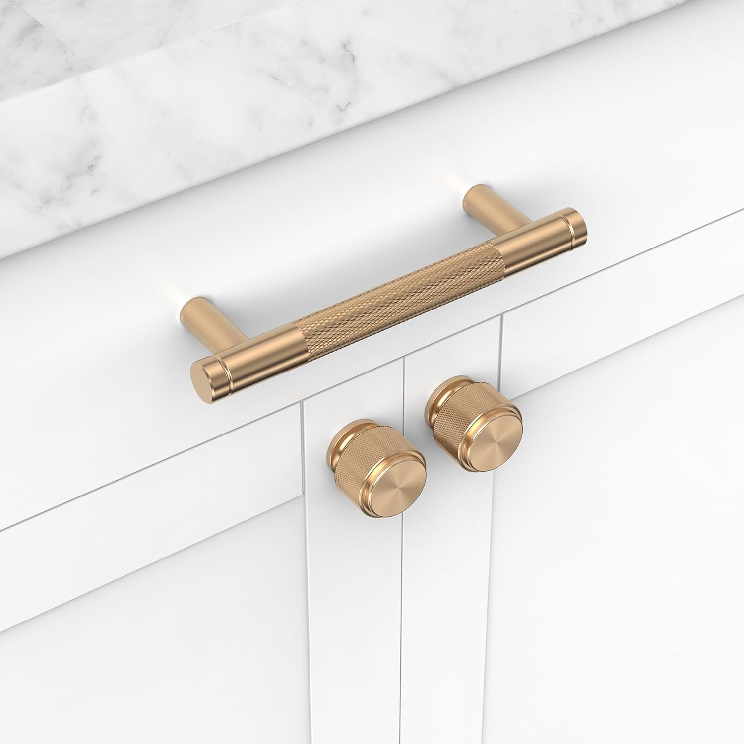10 Pack Champagne Bronze Knurled Kitchen Cabinet Pull Handles, Cupboard Handles Kitchen Cabinet Hardware for Bathroom Cupboard Drawer Pulls Dresser Pulls- 3.75"(96mm) Hole Center