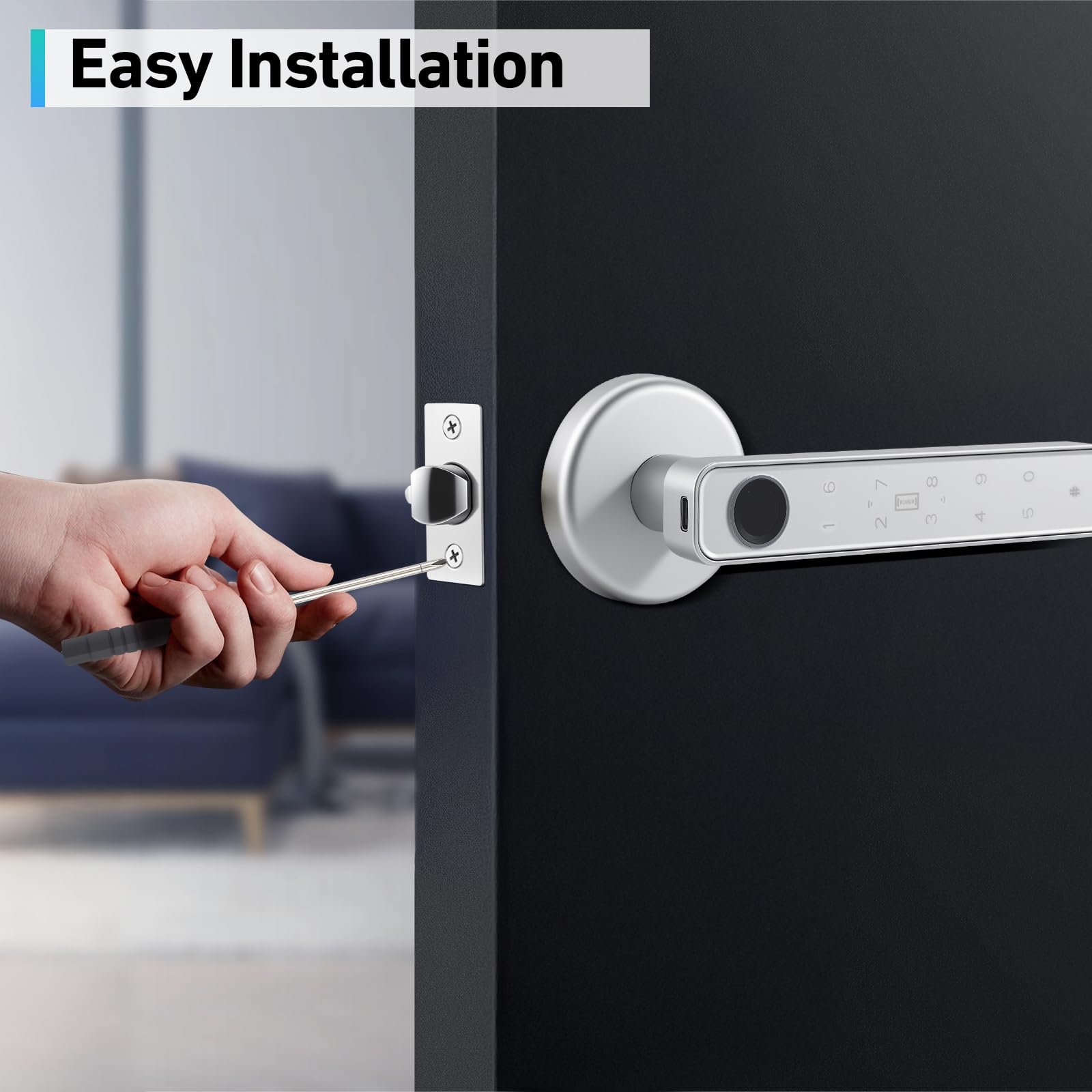 Serrure de porte électrique intelligente avec empreinte digitale, Smart Lock pour porte intérieure – Serrure électronique à empreinte digitale avec Bluetooth, mot de passe, application, carte IC et
