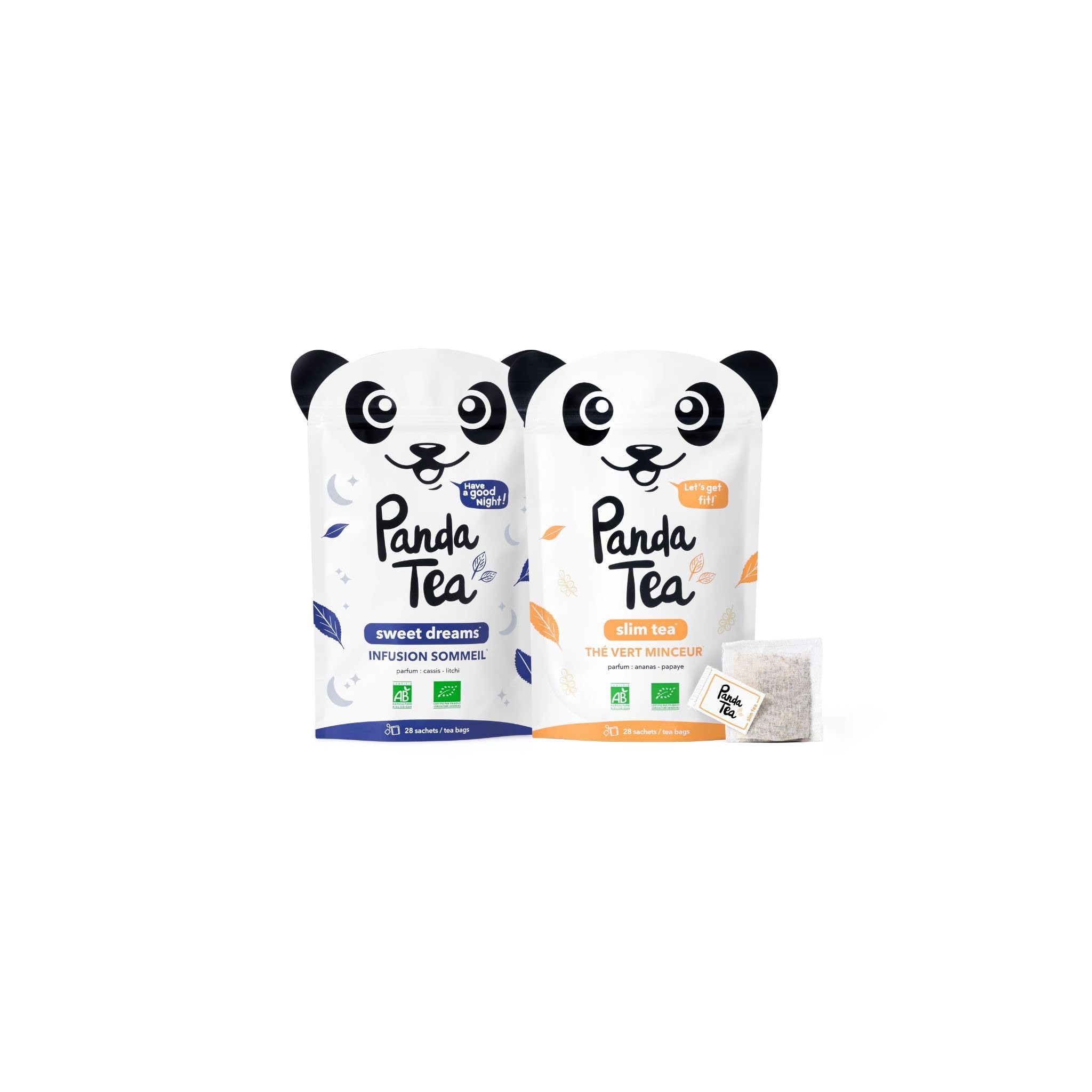 Panda Tea - Duo Slim Tea & Sweet Dreams - Thé Vert Minceur & Infusion Sommeil Profond - 56 Sachets Mousselines - Detox, Perte de poids & Sommeil Réparateur