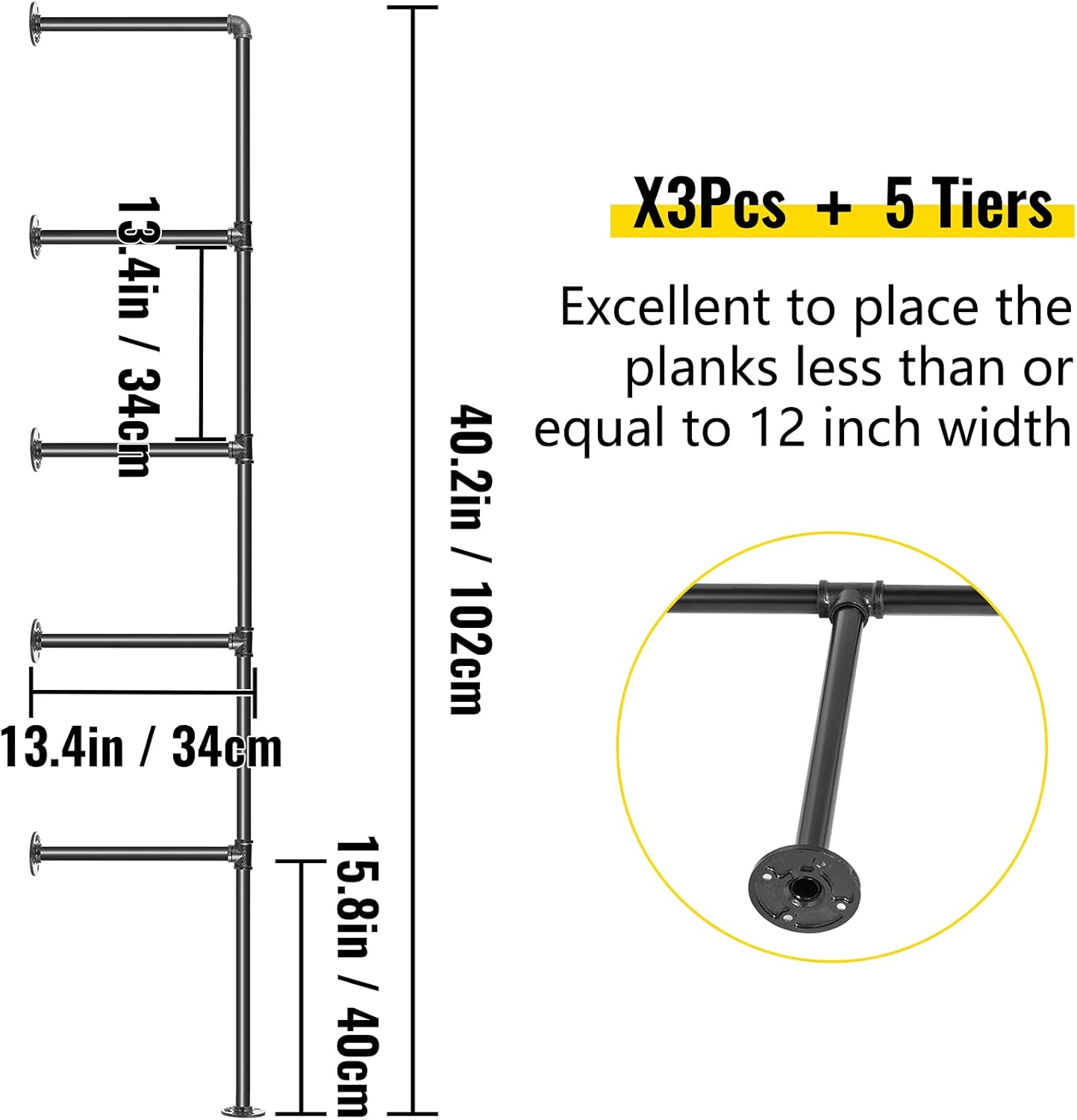 Get Special Price VEVOR Industrial Pipe Shelves 5-Tier Wall Mount Iron Pipe Shelves 3 PCS Pipe Shelving Vintage Black DIY Pipe Bookshelf Each Holds 44lbs Open Kitchen Shelving for Bedroom & Living Room W/Accessories Black Friday - 70% OFF VEVOR Industrial Pipe Shelves 5-Tier Wall Mount Iron Pipe Shelves 3 PCS Pipe Shelving Vintage Black DIY Pipe Bookshelf Each Holds 44lbs Open Kitchen Shelving for Bedroom & Living Room W/Accessories