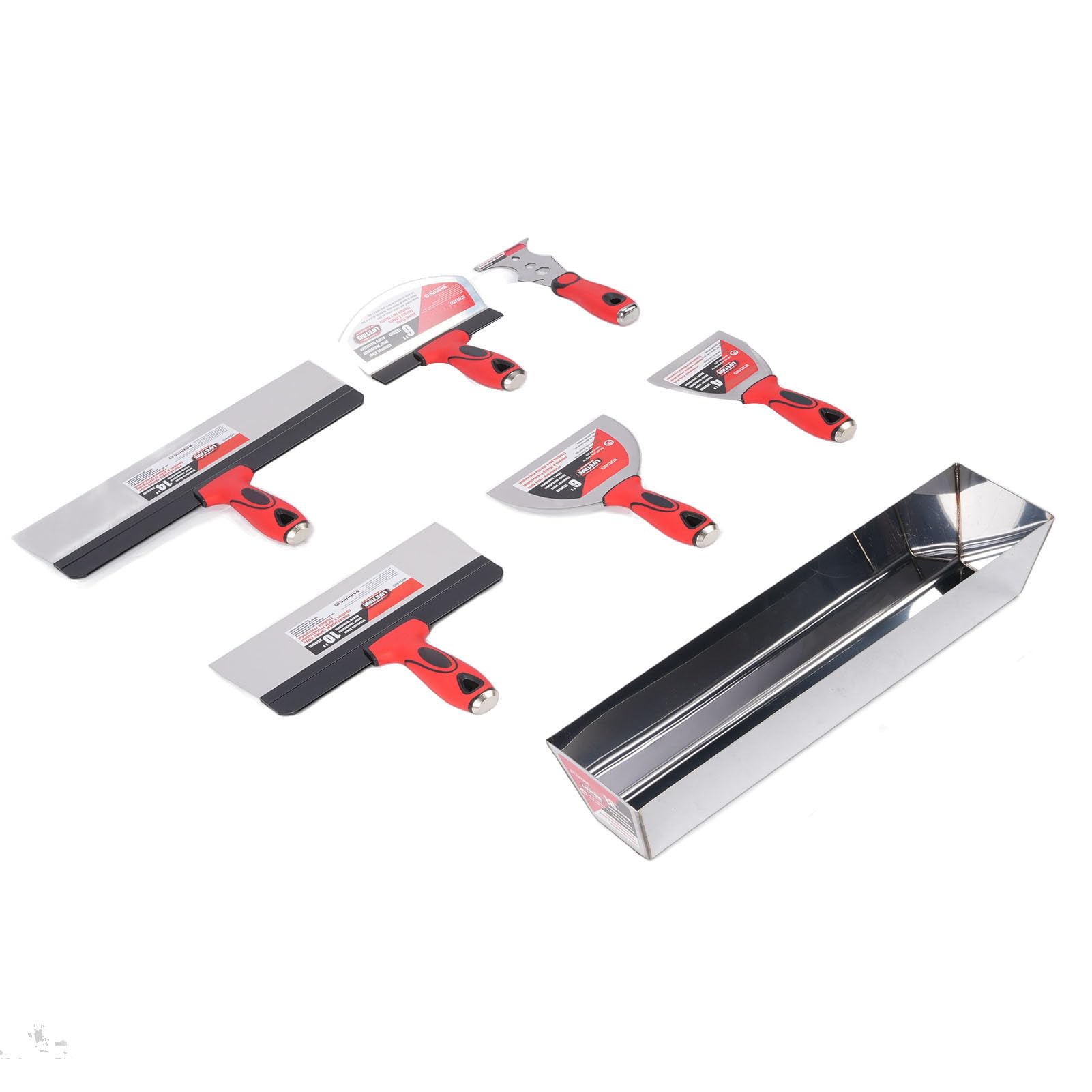 SEAFRONT Kit de Herramientas para Drywall de Acero Inoxidable, Bandeja para Yeso de 16 Pulgadas, Espátula y Rasqueta con Antideslizante para Reparación de Paredes y Acabado