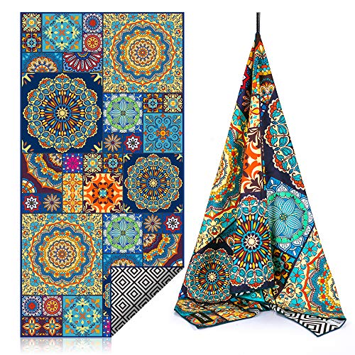 KOLLIEE Microfiber Beach Towels Sand Free Quick Dry Portable Pool Towels Colorful Compact