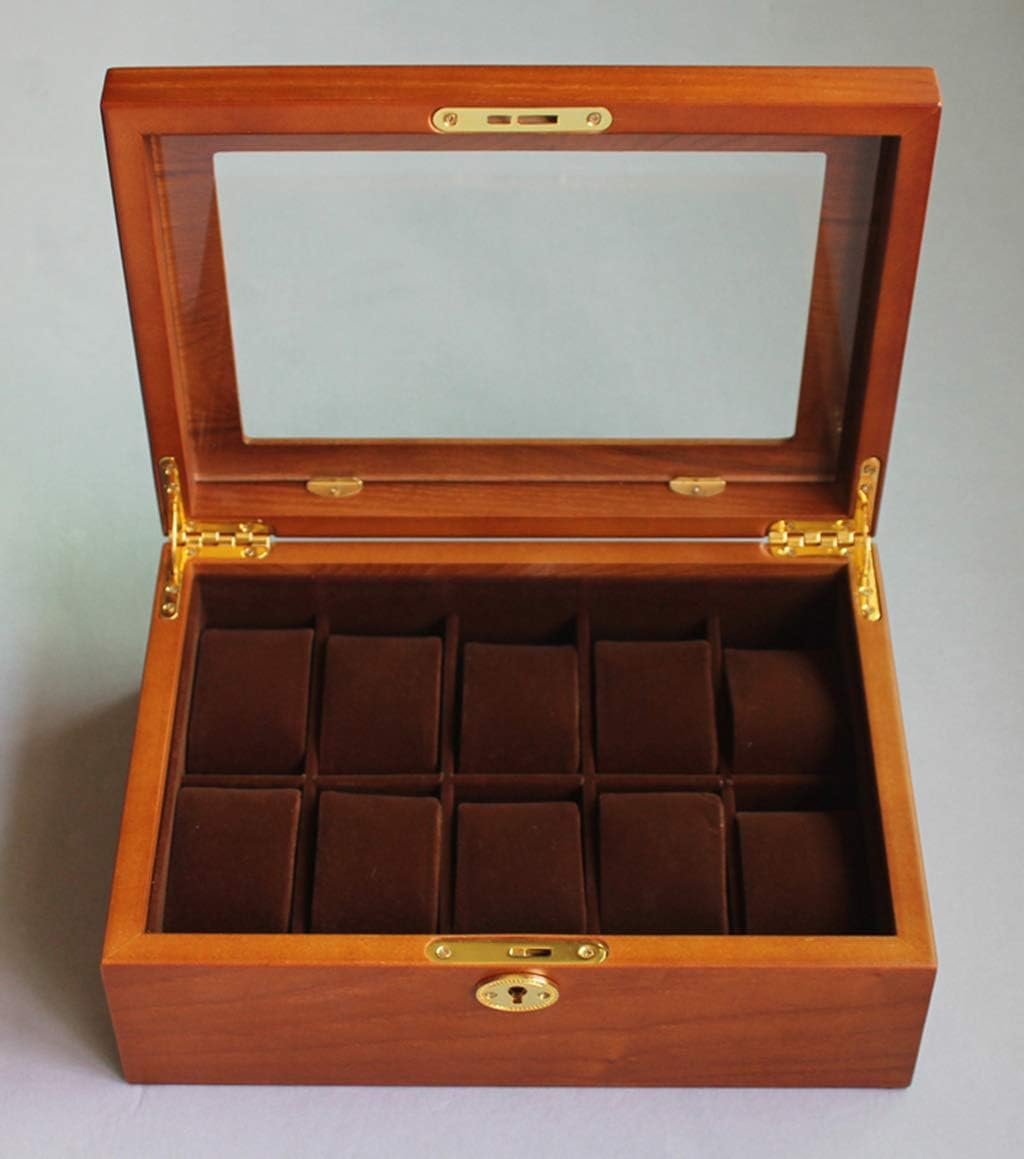 Caja de reloj de madera con 10 ranuras, caja de almacenamiento de lujo para joyas, organizador con 10 almohadas