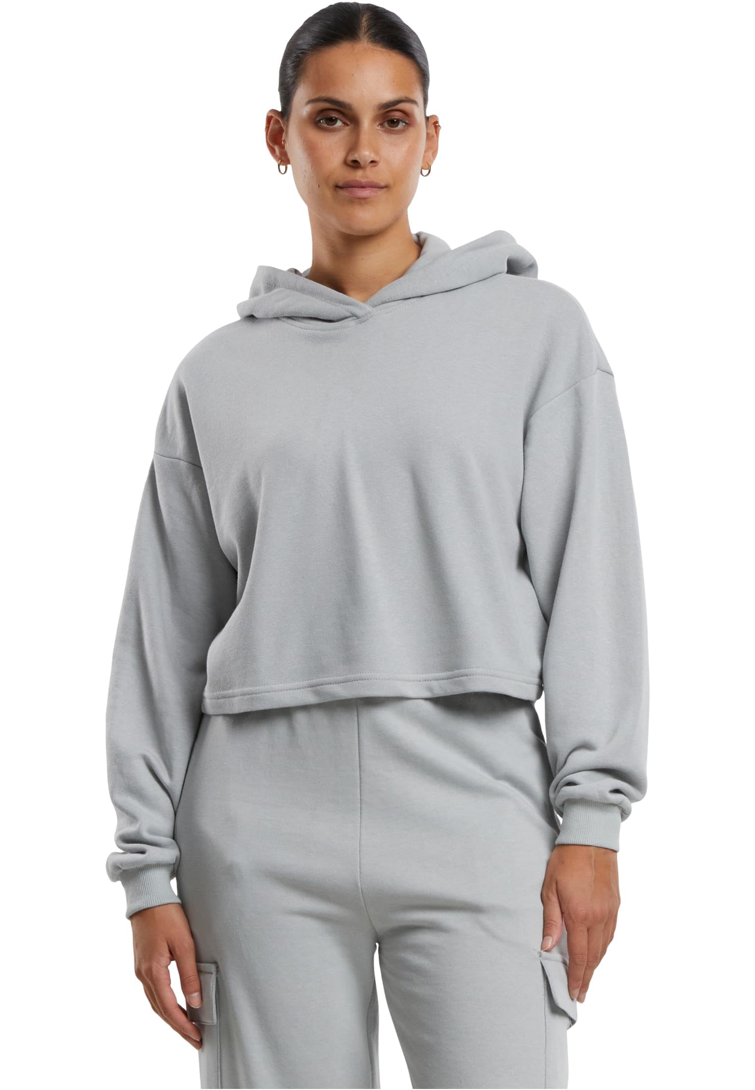 Urban Classics Women's Tb6854-Ladies Oversized Cropped Terry Hoodie Sweatshirt, Light Asphalt, L