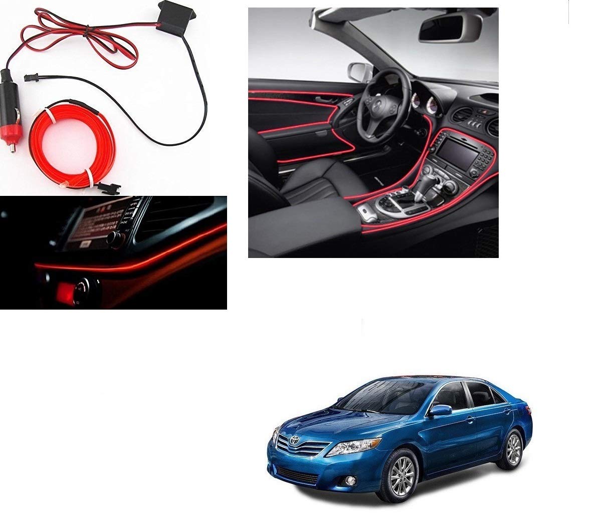 Kozdiko Red Color 12V 5Mtrs Roll Cold Light Car Socket Strip Neon Lamp Mood Creator Decor InteriorLighting for Toyota Camry