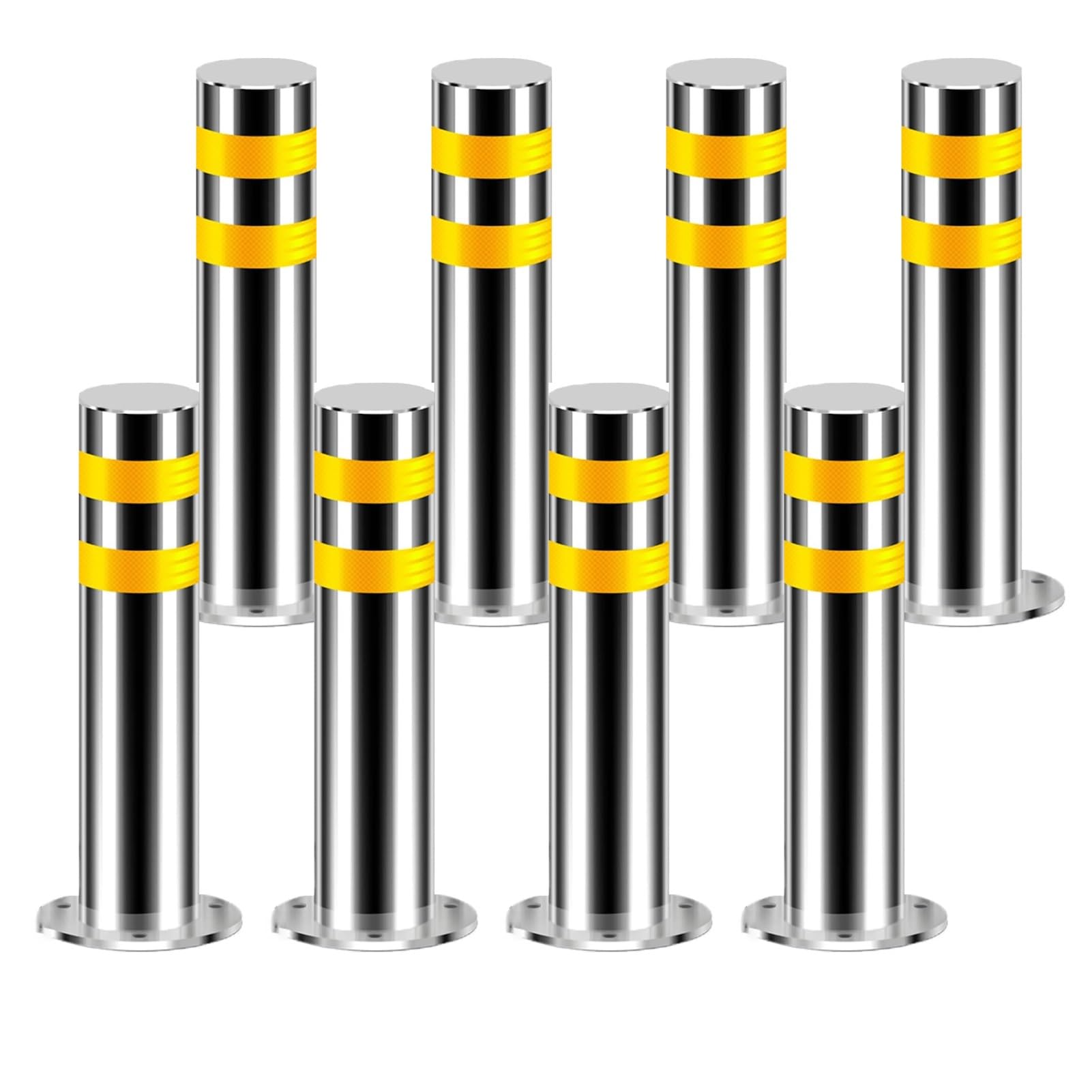 SnamicE Stainless Steel Parking Post, Safety Bollard Post with Reflective Strips, Industrial Safety Bollards Reflective Channelizer Post, for Garages Parking Lots Crosswal,