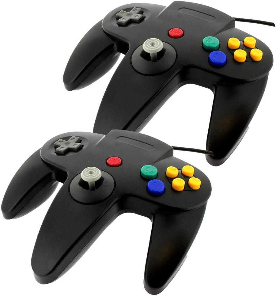 2 x Tekdeals Replacement Nintendo 64 Classic Controller Wired Long Handle Joystick Gamepad for N64 Game Consoles (Black)