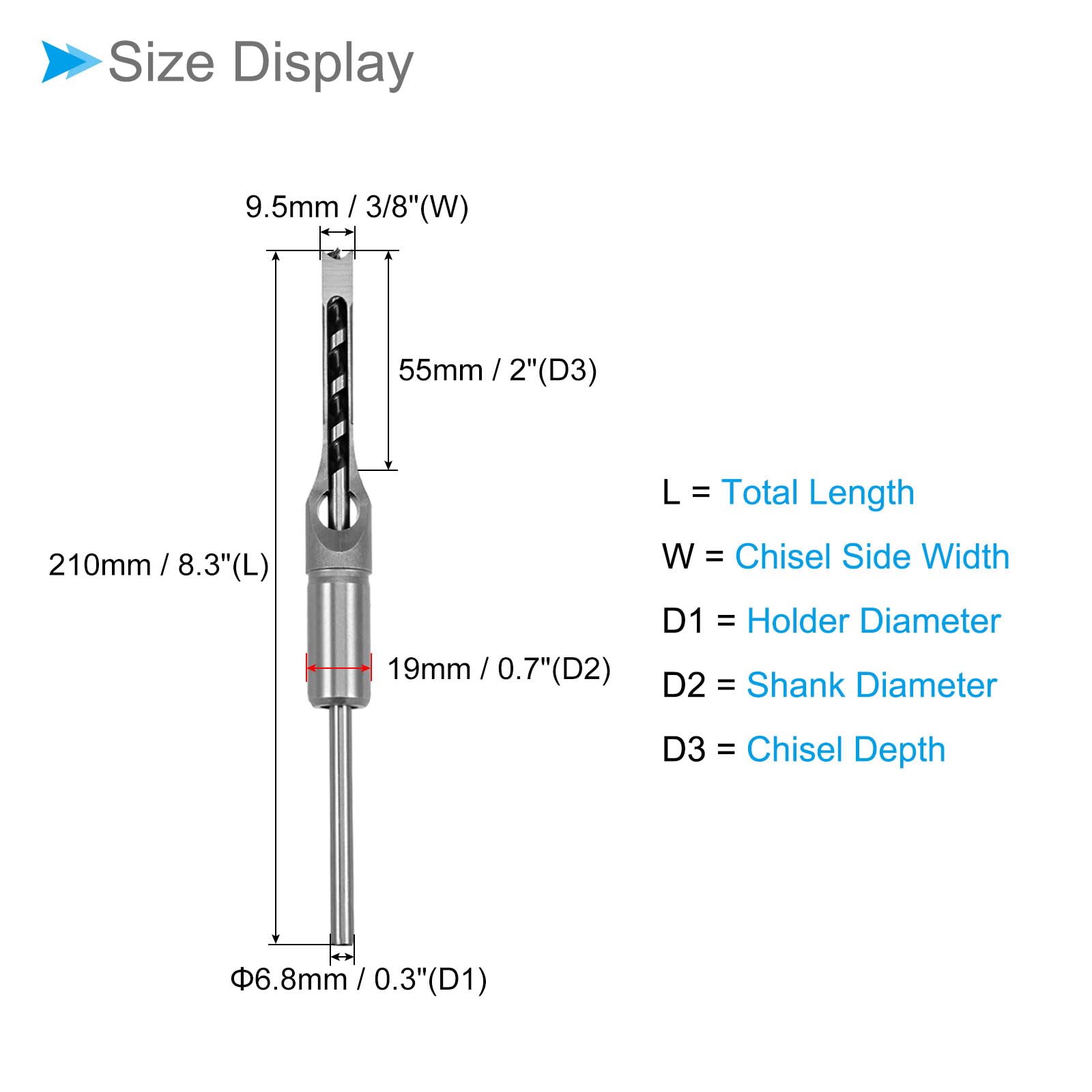 CoCud Square Hole Drill Bit, 3/8"x8.3" High Carbon Steel Square Eye Hollow Chisel Auger with Case - Image 2