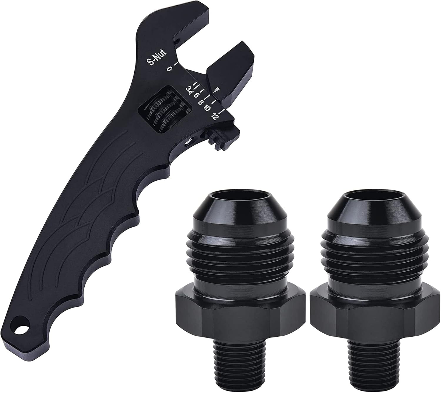 EVIL ENERGY 8AN Male to 1/8" NPT Pipe Fitting Straight 2PCS Bundle with Adjustable 3AN-12AN Wrench Aluminum Black