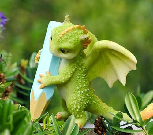 Lindas figuras de resina de dinosaurio de simulación, divertidos adornos en miniatura de dragón mágico pintado para decoración de jardín y regalos