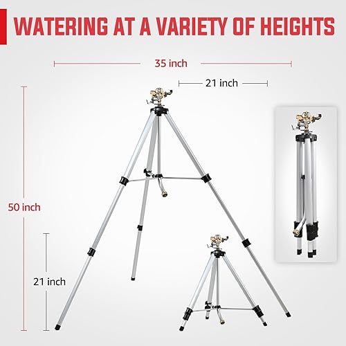 Miniatura 4 de YAMATIC Aspersor de impacto en base de trípode ajustable, área grande de 360 grados, rociador pulsador ajustable resistente para riego de césped,