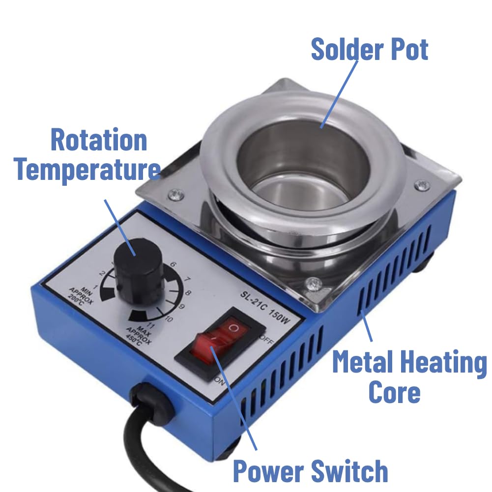 Control de temperatura de la olla de soldadura, 220V 150W Baño de desoldadura de soldadura de olla de soldadura 50mm -21C 450 grados máx.