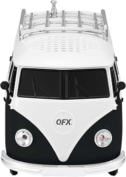 QFX Bluetooth 1961 Retro Mini Bus Speaker, 2-Inch Speaker, Hands-Free Link, Built-in Microphone, FM Radio, and LED Party Lights, Blue - BT-1961-BLK