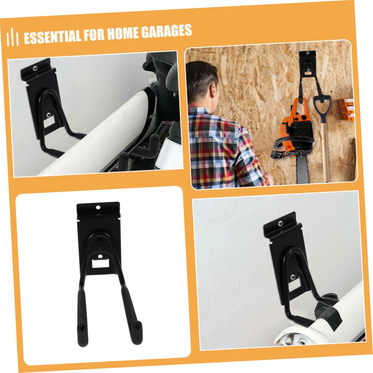 Vaguelly Ganchos de Garaje Resistentes de Hierro Negro, 2 Piezas, 8 Pulgadas, para Pared, Ideales para Colgar Herramientas Garaje