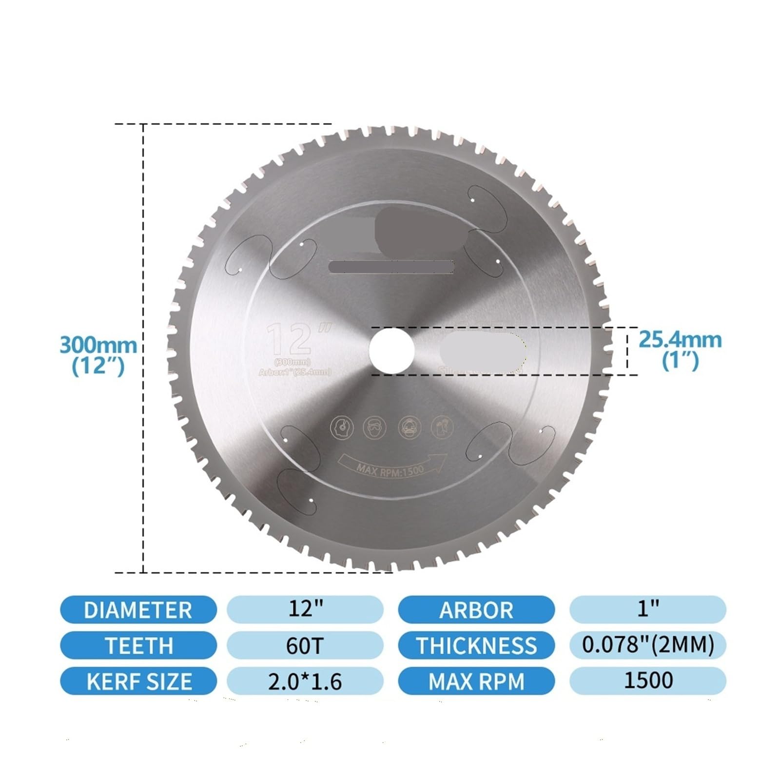Hoja de sierra circular con punta carburo 60T 12 pulgadas, disco for corte metales